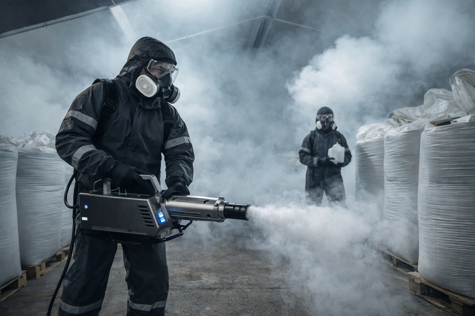 Technician performing fumigation treatment